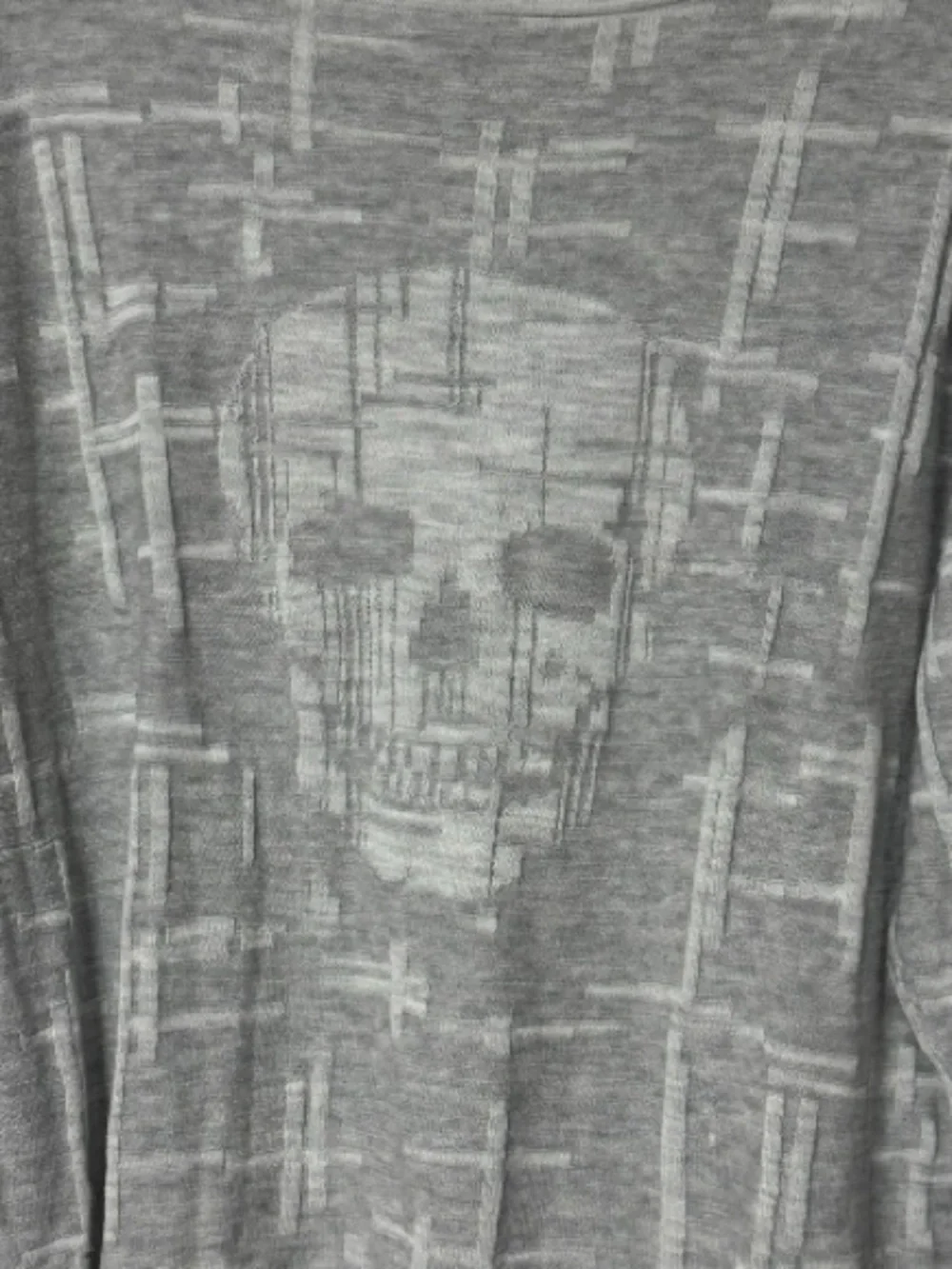 Skull Cashmere Gray & White Bold Skull Motif Print Cotton Pullover Sweater L - Picture 3 of 5